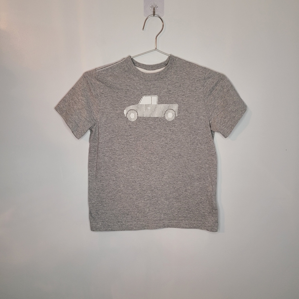 Hanna Andersson Boys T-Shirt | Size 130 (US 8) |  Gray w/Embossed Truck Logo